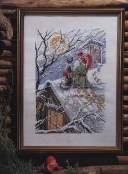 Colecția de aur Minunat Numărat goblen Kit de Crăciun Gnome Pisică pe un Acoperiș Zăpadă Moș crăciun Zăpadă Iarna