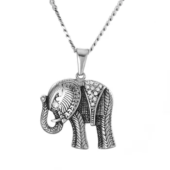 Retro Thailanda Elefant Coliere Din Oțel Inoxidabil De Culoare De Aur Stras Animal Pandantive & Lanțuri Bărbați/Femei Norocos Bijuterii