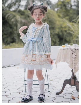 Printesa tea party dulce lolita copii rochie retro dantelă bowknot drăguț imprimare victorian copil rochie fata kawaii lolita cos