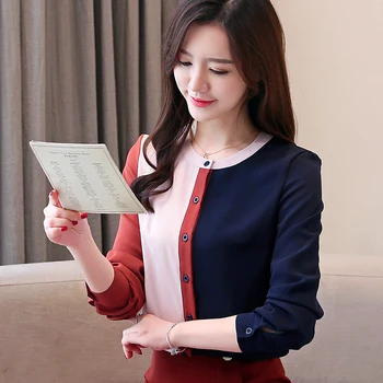 Femei îmbrăcăminte coreeană Tricouri 2020 Toamna Femei Șifon Bluza cu Maneca Lunga Topuri Doamnelor O de Gât Despicare Femei Topuri Blusa 607H