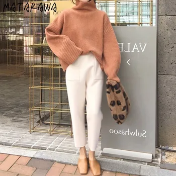 MATAKAWA Japonez, Moda Femei Guler Pulover Vrac Exterior Purta coreea Tricot Gros Pulovere Top