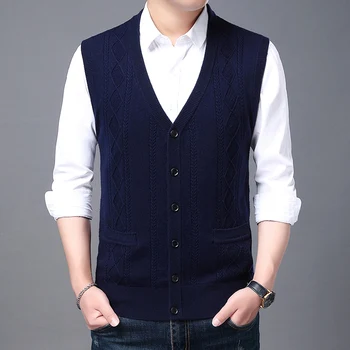 2021 Nou De Înaltă Calitate Toamna Iarna Cool Brand De Moda Tricot V Gât Pulover Vesta Coreean Cablu Tricot Pentru Bărbați De Lână Casual Mens Îmbrăcăminte