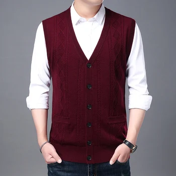 2021 Nou De Înaltă Calitate Toamna Iarna Cool Brand De Moda Tricot V Gât Pulover Vesta Coreean Cablu Tricot Pentru Bărbați De Lână Casual Mens Îmbrăcăminte