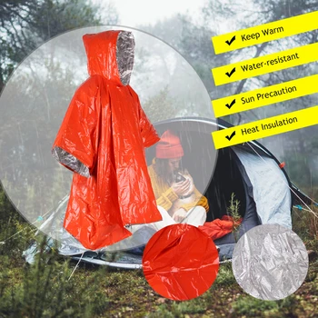 Orange Urgență Pelerina De Ploaie Din Folie De Aluminiu De Unică Folosință Poncho Rece De Izolare Ploaie Pături Instrument De Supraviețuire, Echipament De Camping