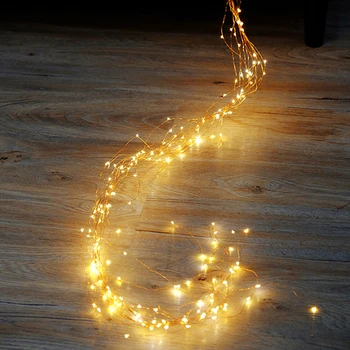 LED Zână Viță-de-vie Sârmă de Cupru Șir Lumina 2M 5 Ramură 100leds Baterii Pom de Crăciun lumini de Petrecere Pentru Nunta Festival