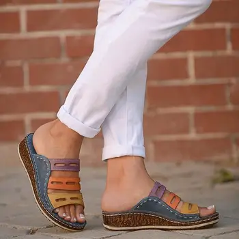 2020 Vara pentru Femei Papuci de casa Încălțăminte Peep-Toe Pantofi Femei cu Toc, Casual, Pene Pentru Femei Roma Pantofi de Vară Papuci