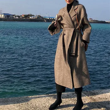 Leiouna Liber Casual Cu Maneca Lunga Plus Dimensiune 2020 Femei De Moda De Iarnă Palton Lung Uza Haină De Lână Cardigan Femme Centura Haina