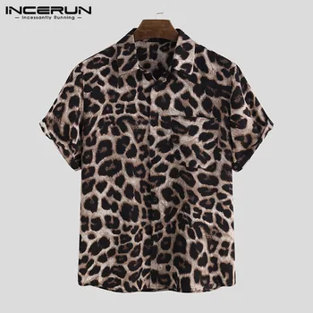 INCERUN Vara Leopard Print Camasa Barbati Maneca Scurta Streetwear Petrecere 2021 Liber Casual Bluza Rever Moda Barbati Tricouri Hawaii