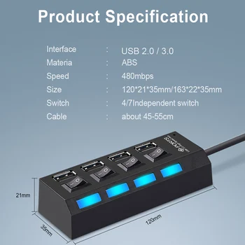 De mare Viteză USB Splitter Converter Separat cu Switch Plug ON/OFF HUB USB 3.0, 4 7 Porturi Adaptor USB de C HUB OTG Adaptor Alimentat