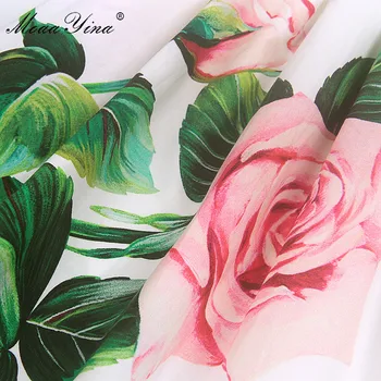 MoaaYina Designer de Moda rochie de Primavara-Vara Rochie de Femei Puff maneca Rose Floral-Print Vacanta Rochii de Bumbac