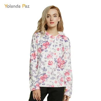 Yolanda Paz de Înaltă Calitate Femei Toamna Iarna Pulover Drăguț Flori de imprimare Vrac hanorace jachete cu maneci lungi doamnelor hoody