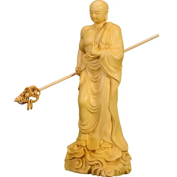 20CM Ksitigarbha Sculptura Cimișir Sculpturi Casa Ornamente din Lemn Masiv Statuie a lui Buddha Meserii Dizang Wang Bodhisattva Decor Acasă