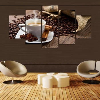 Modular Tablou Canvas Wall Art Poza Decor Acasă 5 Bucăți de boabe de Cafea Ceasca de Condimente Pentru Living Modern HD Imprimare Poster