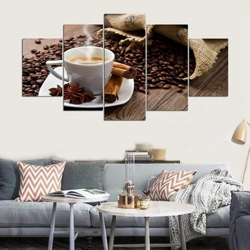 Modular Tablou Canvas Wall Art Poza Decor Acasă 5 Bucăți de boabe de Cafea Ceasca de Condimente Pentru Living Modern HD Imprimare Poster