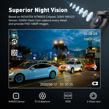 Original AZDOME GS65H Dash Cam Mini Dual Lens DVR Auto Novatek 96655 Full HD 1080P Masina aparat de Fotografiat Viziune de Noapte Pentru Uber, Lyft Taxi
