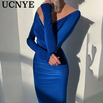 Nouă primăvară rochii cu maneci lungi albastru sexy v-neck rochie de petrecere rochie de cocktail negru lega rochie pentru femei de moda rochie