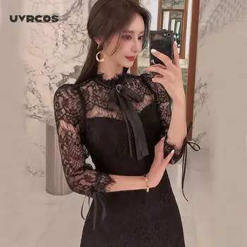 UVRCOS Femei de Vară 2020 Plus Dimensiune Alb-Negru Elegant de Îmbrăcăminte de Moda Dantelă Rochii de Mozaic