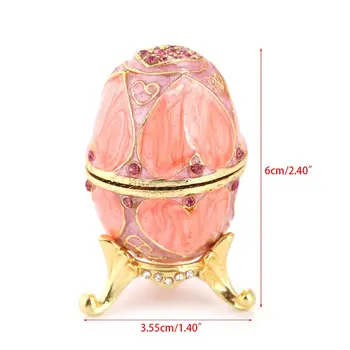 Roz Faberge-Ouă Pictate manual, Bijuterii Breloc Cutie Cadou pentru Paște Decor Acasă