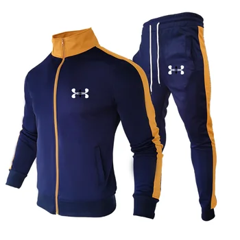 Sport Brand Nou Costum pentru Bărbați Cusaturi de Moda Casual trening Poliester cu Fermoar Cardigan Sport si Pantaloni Sport