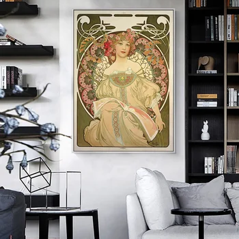 Alphonse Mucha Epocă Panza de Artă Postere Si Printuri Art Nouveau Femeie Panza Picturi Pe Perete Imagini de Artă Pentru Camera de zi