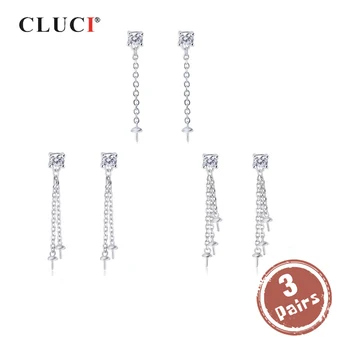 CLUCI 3 perechi de Argint 925 Cercel de Perla de Montare pentru Femei din Argint Multiple Link-ul Simplu Stud Cercei Bijuterii SE149SB