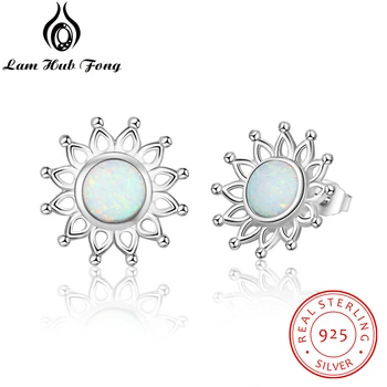 925 Sterling Silver Cercei Stud pentru Femei Floare de Floarea-soarelui a Creat Alb Opal Cercei Bijuterii Fine Accesorii(Lam Hub Fong)