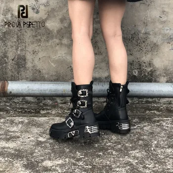 Prova Perfetto Clasice Microfibra Metal Decor de Culoare Solidă femeii Glezna Cizme Rotund Toe Cross-legat Antiuzura Pantofi Casual