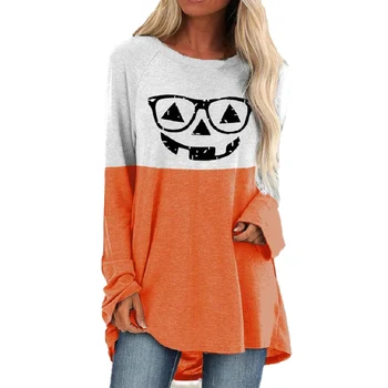 2020 Femei De Vara Tricouri Maneca Lunga Topuri Casual Toamna O Gatului Maneca Lunga Halloween Desene Animate De Imprimare Pulover Pierde T-Shirt-Uri De Top