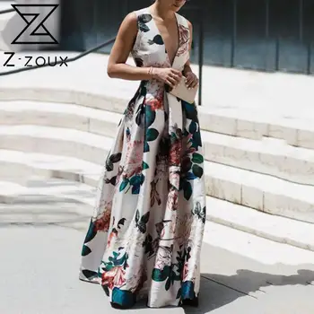 Z-ZOUX Femei Rochie fără Mâneci de Imprimare Bohemia Rochie Sexy Lunga Print Floral Rochii Maxi Adânc V Gâtului Talie Înaltă Lungi Rochii Florale