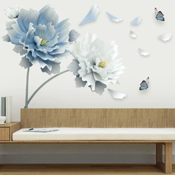 Romantic Fluture Albastru Flori Autocolant De Perete Decor Acasă Detașabil Murală Autocolante Decorare Camera Auto Adeziv