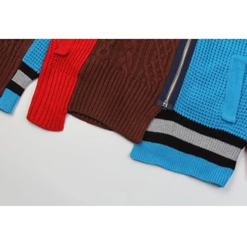 Designer De Brand Femei De Iarna Coreean Epocă De Potrivire De Culoare Neregulate Ling Sleeve Knit Cardigan Buzunare Mozaic Pulover 2019