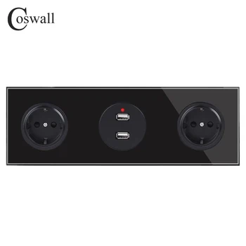 Coswall Temperat Sticlă Pură Panou de 16A Dublă Standard UE Perete Priza de Pământ + Dual USB Port de Încărcare 2.4 Un R11 Serie