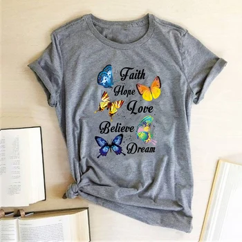 Fluturi Credința, Speranța Iubesc Crede-Vis de Imprimare T-shirt Femei Graphic Tee Estetice Camasi pentru Femei Maneca Camisetas Mujer