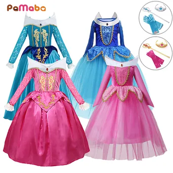 PaMaBa 20 de Stiluri de Copii, Carnaval, Costum frumoasa adormita Copil de Lux Aurora Printesa Cosplay Rochie de Petrecere pentru Fata Crăciun Rochie de Minge