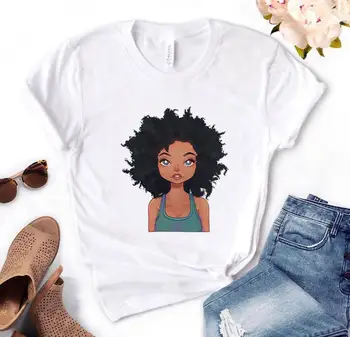 Negru fata afro desen de Imprimare tricou Femei din Bumbac Casual Amuzant tricou Cadou Pentru Doamna Yong Fata Top Tee PM-59