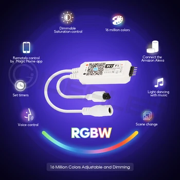 Wifi inteligent benzi led RGBW IP65 rezistent la apa Banda de lumini WIFI controler de Muzică De Alexa Echo plus de control vocal de start Google