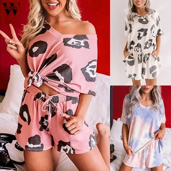 Womail Femei pijamas mujer de Vară 2020 Maneci Scurte imprimeu de Leopard Nightsuits Pijamale Pijamale Două Bucata Set para mujer acasă P0