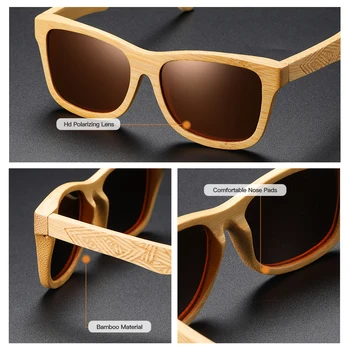 GM Lemn Real ochelari de Soare Polarizat ochelari de Soare din Lemn UV400 ochelari de Soare ochelari de Soare din Lemn de Bambus Marca Cu DropShipping