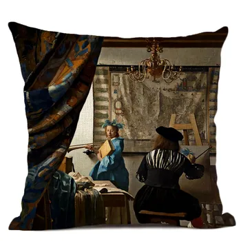 Art Decor Pernele de Acoperire 45*45cm cafenea, Hotel, Birou Lenjerie de Pernă Johannes Vermeer Artă Pictură în Ulei Perla Fata