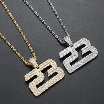 Hip Hop Micro Pavate AAA Cubic Zirconia Bling Iced Out Numărul 23 Pandantive Colier pentru Bărbați Rapper-ul de Bijuterii de Aur de Argint de Culoare