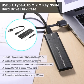 USB 3.1 Tip-C M. 2 NVMe SSD Extern Carcasă din Aliaj de Aluminiu 10Gbps M-Cheia PCI-E Solid state Disk Mobil Cutie de Caz