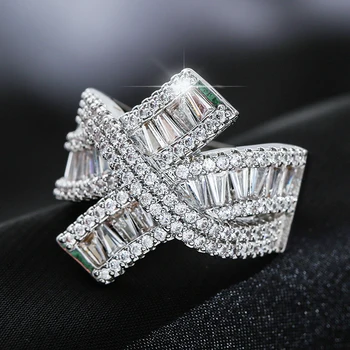 Kinel de Moda de Mireasa Inel de Nunta Prințesă Tăiat 4.9 CT Zircon Alb Inele de Logodna S925 Argint Petrecere de Bijuterii de Cristal