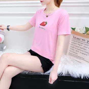 Noi de Vara cu Maneci Scurte-coreean O-Gât Casual Fructe de Imprimare de Moda T-shirt, Tee Shirt Ușor de Potrivire женская tricouri Top