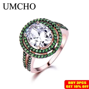UMCHO S925 Argint Zircon Cubic Inlay Inel de Smarald Veritabil Fine de Bijuterii Pentru Femei
