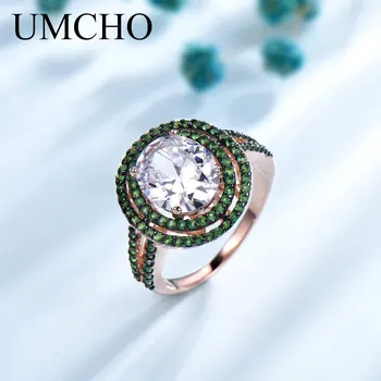 UMCHO S925 Argint Zircon Cubic Inlay Inel de Smarald Veritabil Fine de Bijuterii Pentru Femei