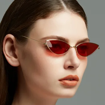 Retro Mic Ochi de Pisica ochelari de Soare pentru Femei Brand Designer de Metal de Epocă Ocean Obiectiv triunghiular Ochelari de Soare oculos feminino UV400