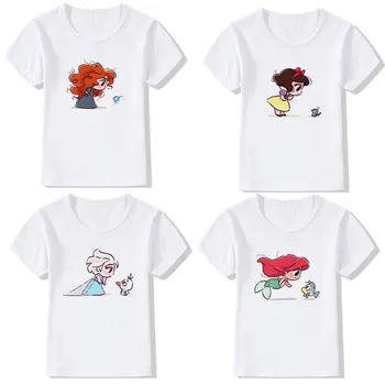 Moda T-shirt Copii Drăguț Printesa Si Animalele O-gât Topuri Fete Unisex Kawaii Amuzant Estetice Fete Haine cu Maneci Scurte