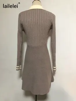 Dublu Rânduri Tricotate Rochie Mini cu Maneci Lungi Pulover Vestidos o Linie de Iarna v Neck Vintage Elegant Negru coreean Toamna 2020 Halat