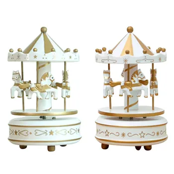 Pictate manual din Lemn Carusel Muzical Figurine Miniaturi Merry-Go-Round Cal de Crăciun, Ziua de nastere Cadou de Ziua Îndrăgostiților