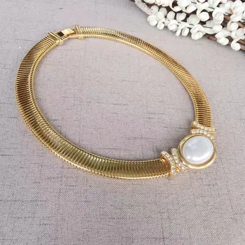 Amorita boutique Mare Simulate-perla de aur șarpe lanț colier